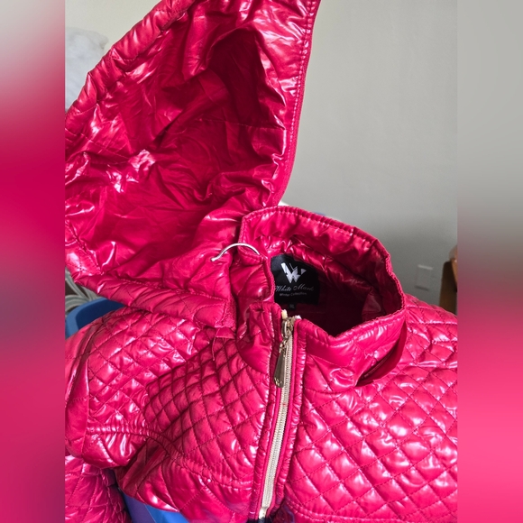 White Mark Quilted Red Puffer Jacket With Removeable Hood 1XL - Picture 4 of 5